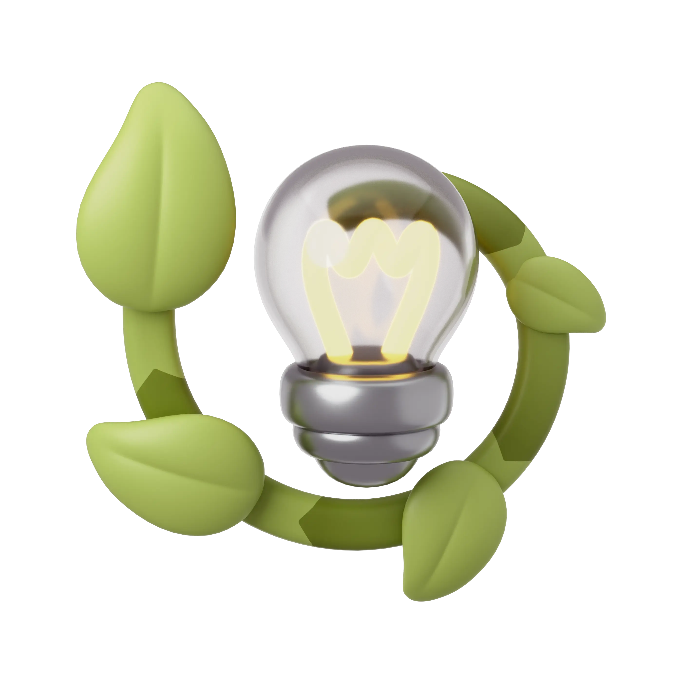 una bombilla encendida rodeada por una enredadera verde con hojas