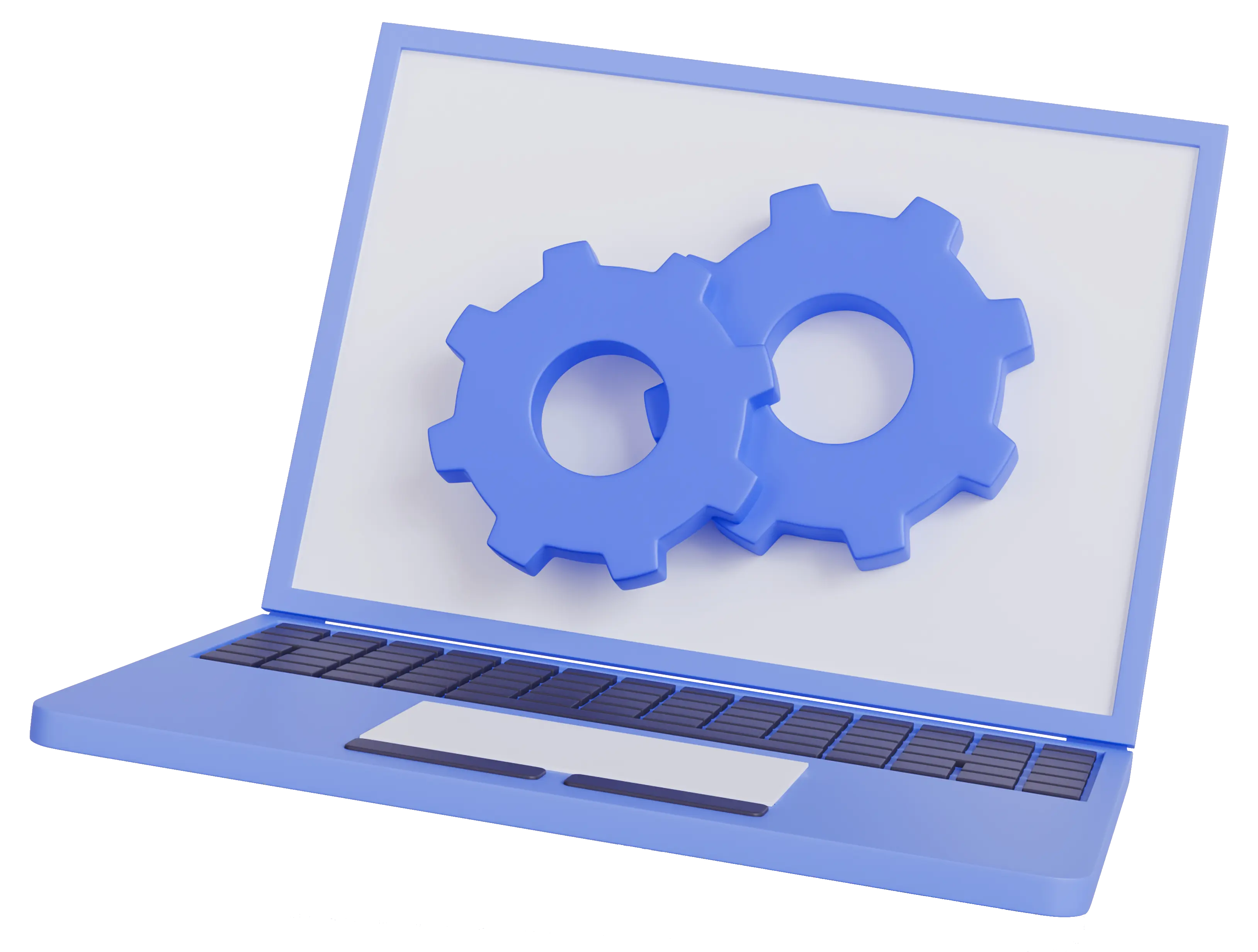 Un ordenador portátil con dos engranajes azules en la pantalla.